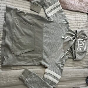 PINK Victoria's Secret Gray and White Hoodie